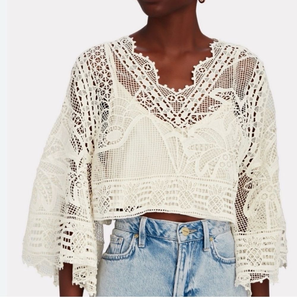 Farm Rio NWT Boho Cropped Guipure Lace Blouse Size small - Picture 3 of 14